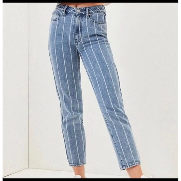 PacSun Denim - PacSun Mom jeans window pane striped cropped 23 straight